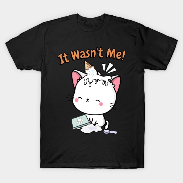 Funny angora cat got caught stealing ice cream T-Shirt by Pet Station